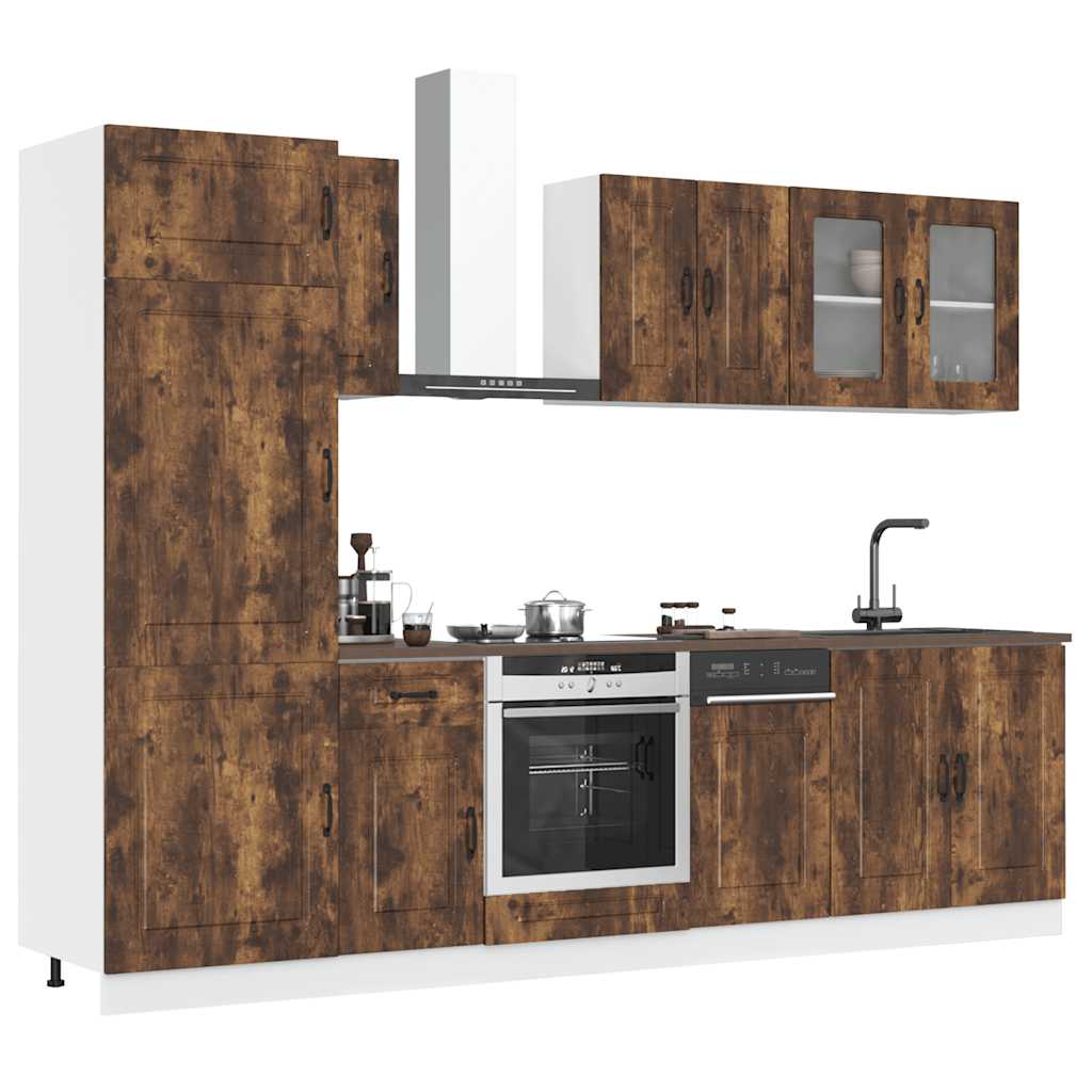 Set dulap de bucătărie din 8 piese „Kalmar” stejar afumat Lemn GartenMobel Dekor