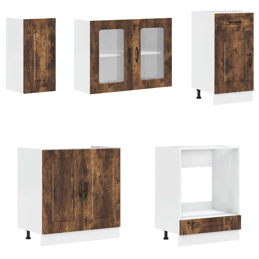 Set dulap de bucătărie din 8 piese „Kalmar” stejar afumat Lemn GartenMobel Dekor