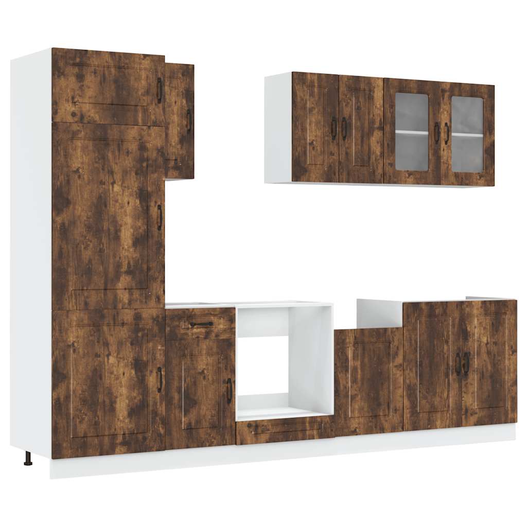 Set dulap de bucătărie din 8 piese „Kalmar” stejar afumat Lemn GartenMobel Dekor
