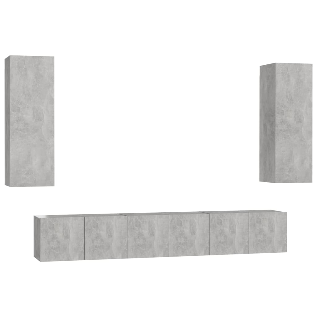 Set dulap TV, 5 piese, gri beton, lemn prelucrat GartenMobel Dekor