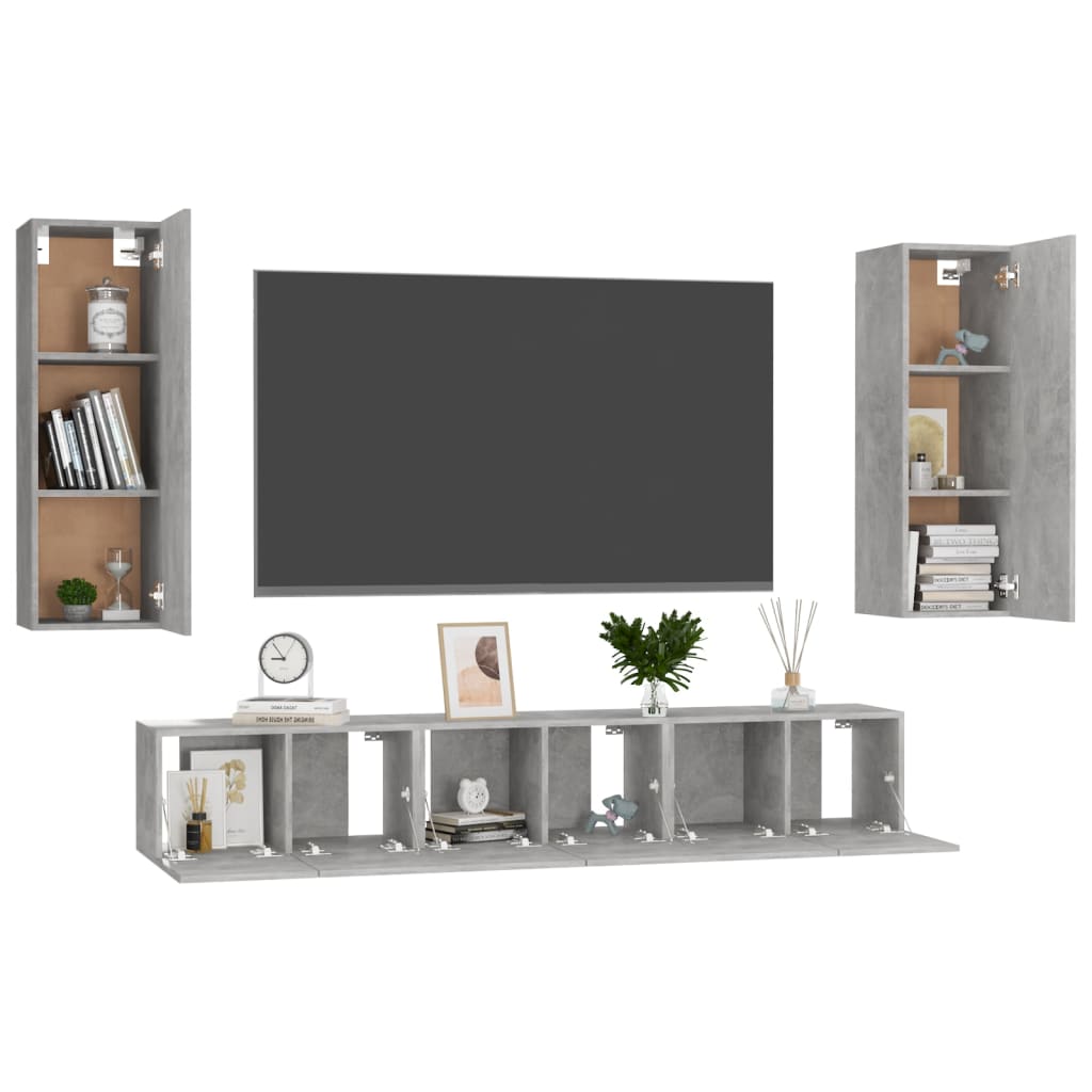 Set dulap TV, 5 piese, gri beton, lemn prelucrat GartenMobel Dekor