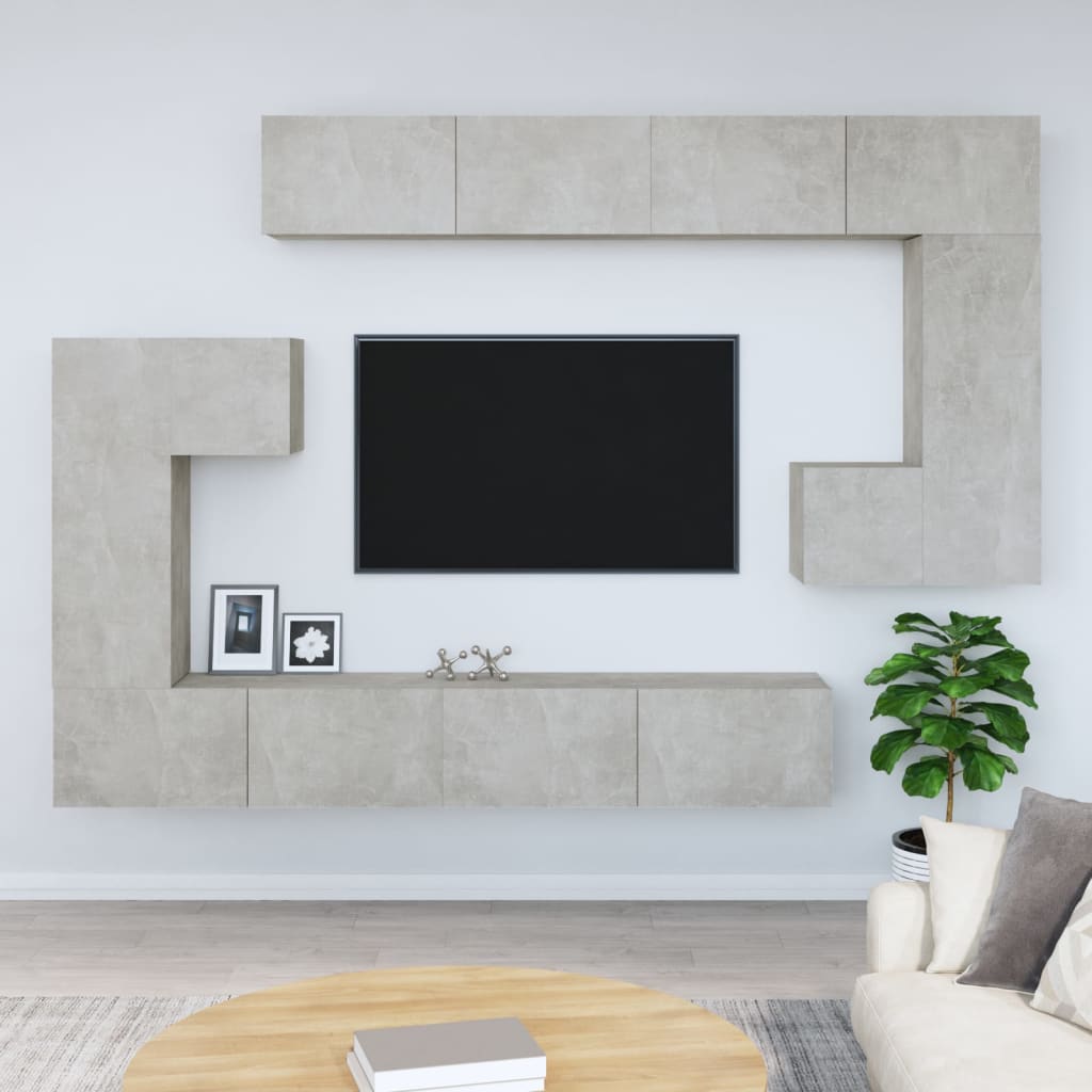 Dulap TV montat pe perete, gri beton, lemn prelucrat GartenMobel Dekor