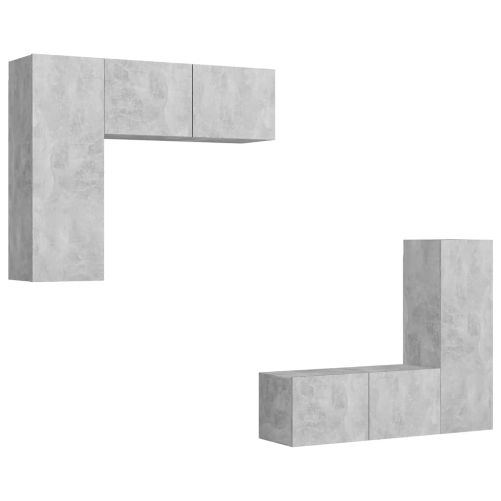 Set de dulapuri TV, 4 piese, gri beton, lemn prelucrat GartenMobel Dekor