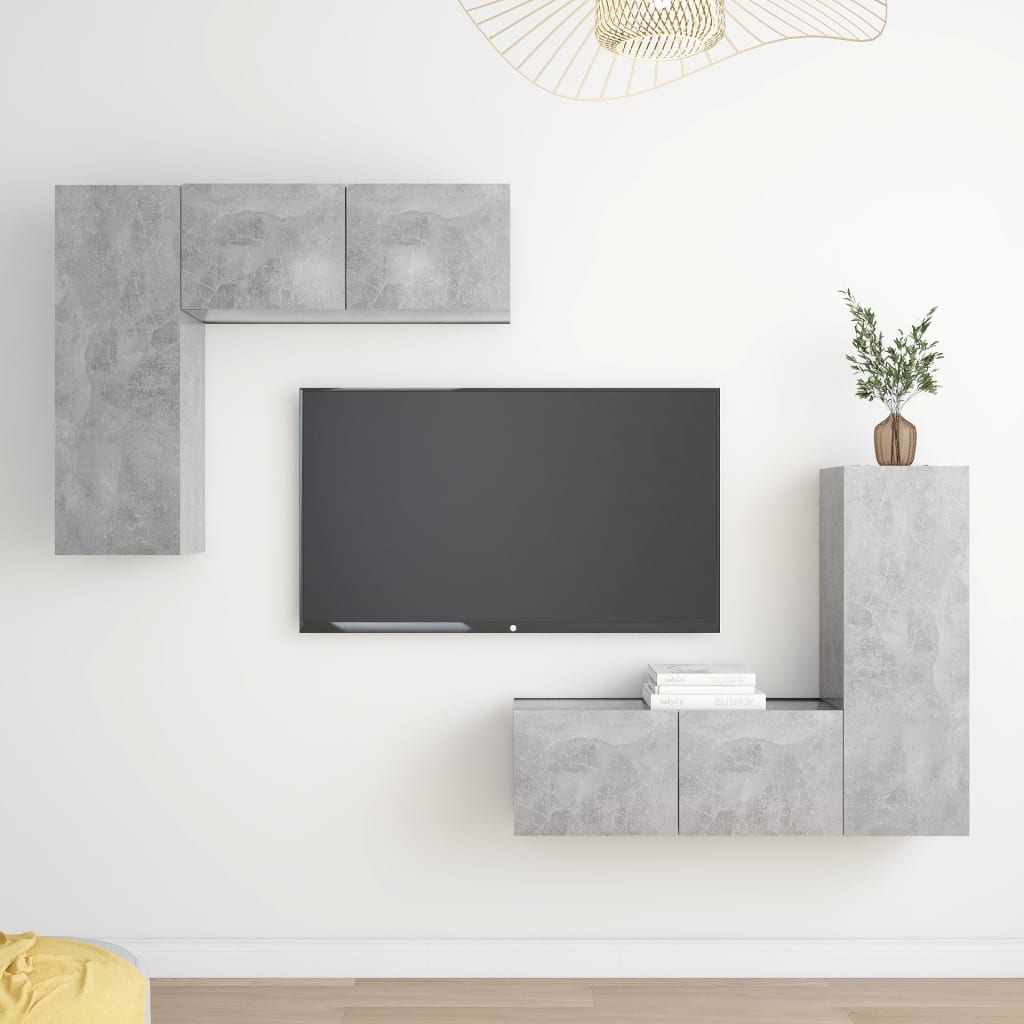 Set de dulapuri TV, 4 piese, gri beton, lemn prelucrat GartenMobel Dekor
