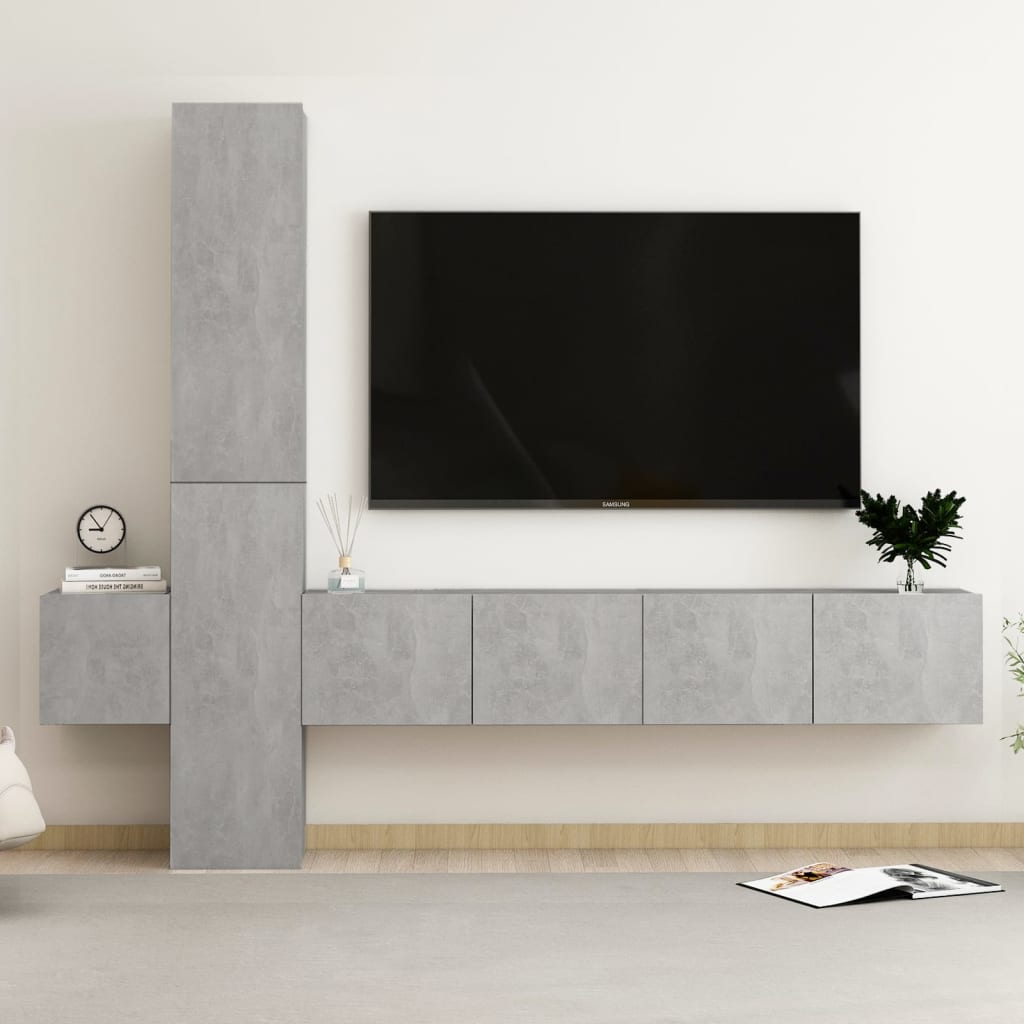 Set de dulapuri TV, 5 buc., gri beton, lemn prelucrat GartenMobel Dekor