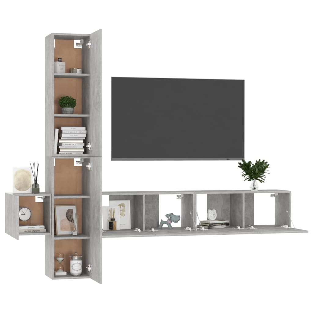 Set de dulapuri TV, 5 buc., gri beton, lemn prelucrat GartenMobel Dekor