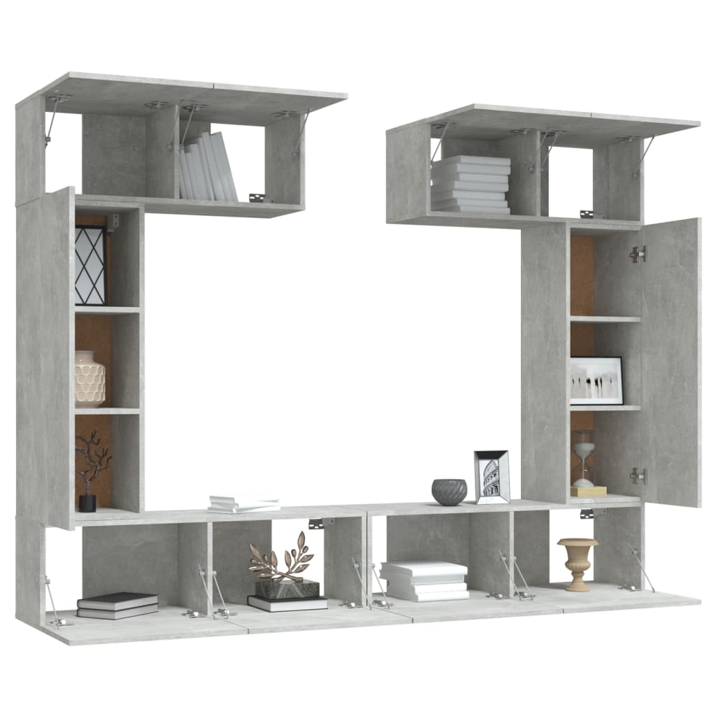 Set dulap TV, 6 piese, gri beton, lemn prelucrat GartenMobel Dekor