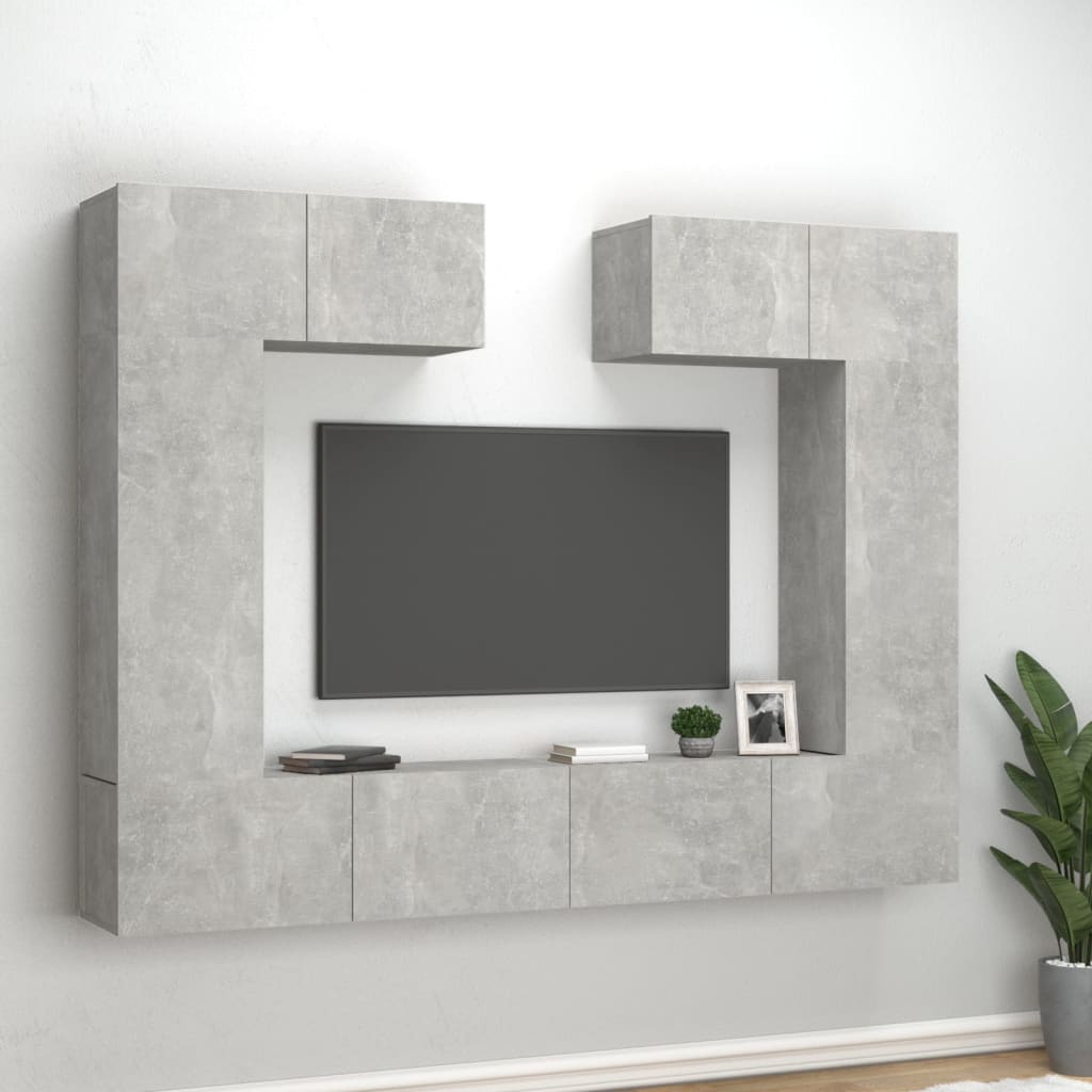 Set dulap TV, 6 piese, gri beton, lemn prelucrat GartenMobel Dekor