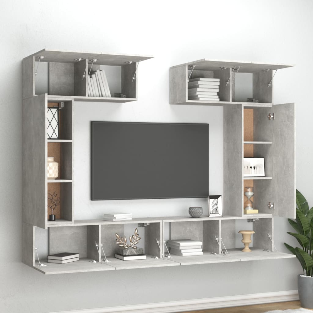 Set dulap TV, 6 piese, gri beton, lemn prelucrat GartenMobel Dekor