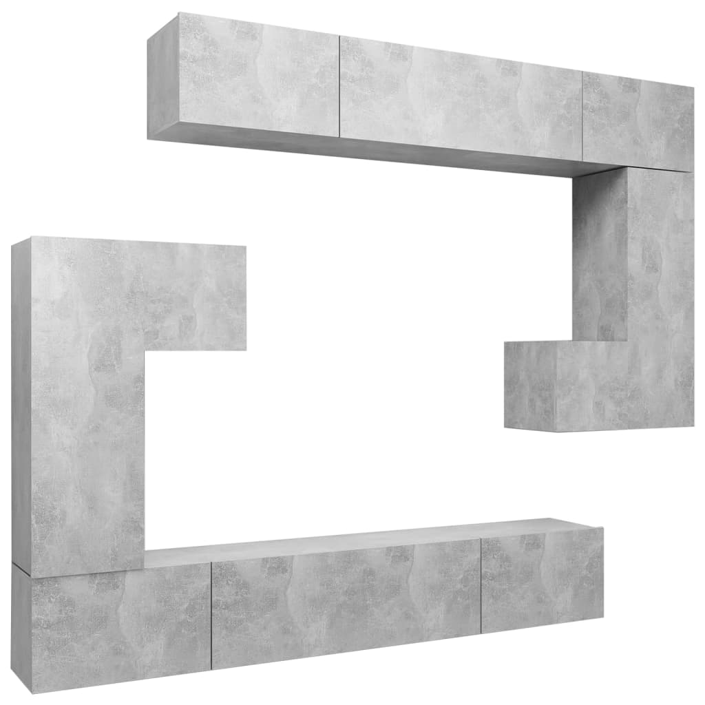Set dulap TV, 8 piese, gri beton, lemn prelucrat GartenMobel Dekor