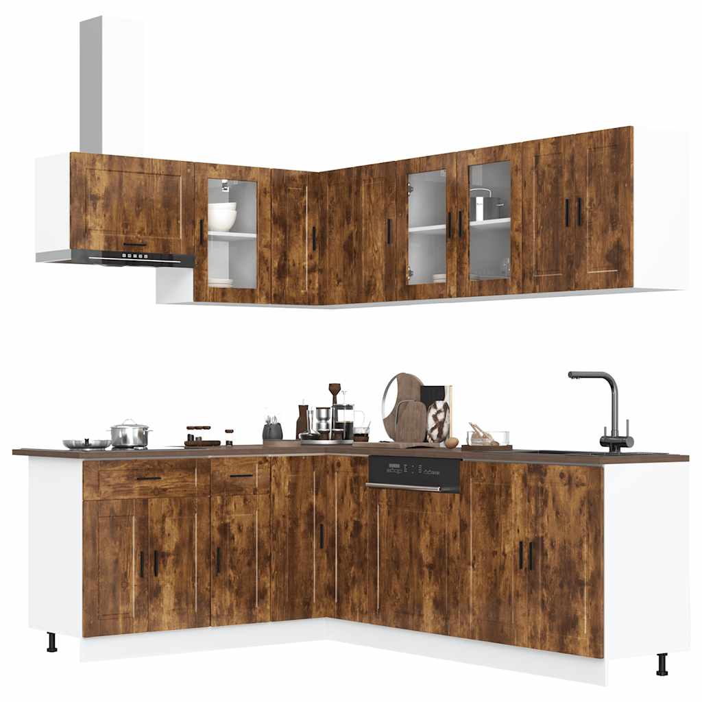 Set dulap de bucătărie din 11 piese „Porto” stejar afumat Lemn GartenMobel Dekor