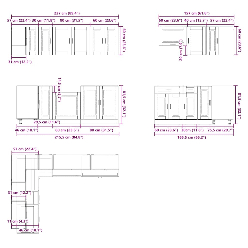 Set dulap de bucătărie din 11 piese „Porto” stejar afumat Lemn GartenMobel Dekor