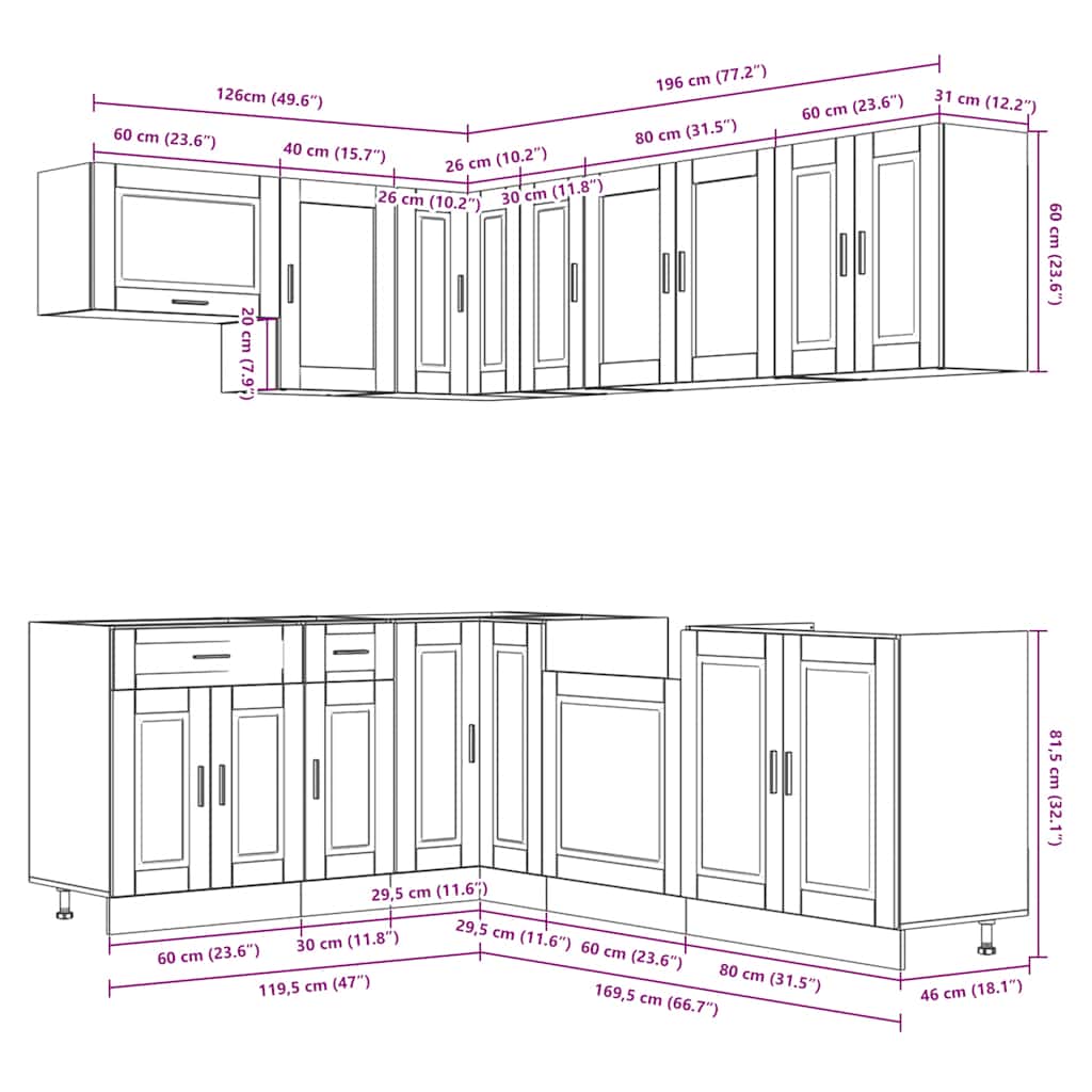 Set dulap de bucătărie din 11 piese „Porto” stejar afumat Lemn GartenMobel Dekor