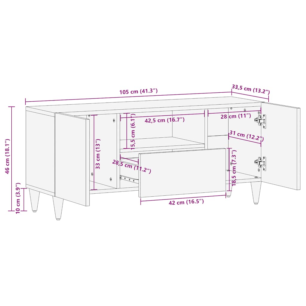 Dulap TV 105x33,5x46 cm lemn masiv de mango GartenMobel Dekor