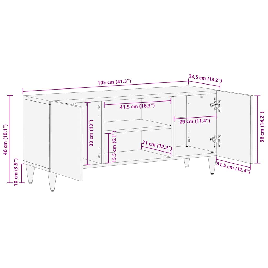 Dulap TV 105x33,5x46 cm lemn masiv de mango GartenMobel Dekor