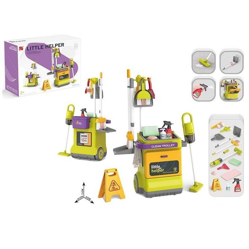 Set curatenie de jucarie, aspirator electric cu sunete, carucior, matura, solutii curatare, semnalizator podea umeda, 20 piese MultiMark GlobalProd