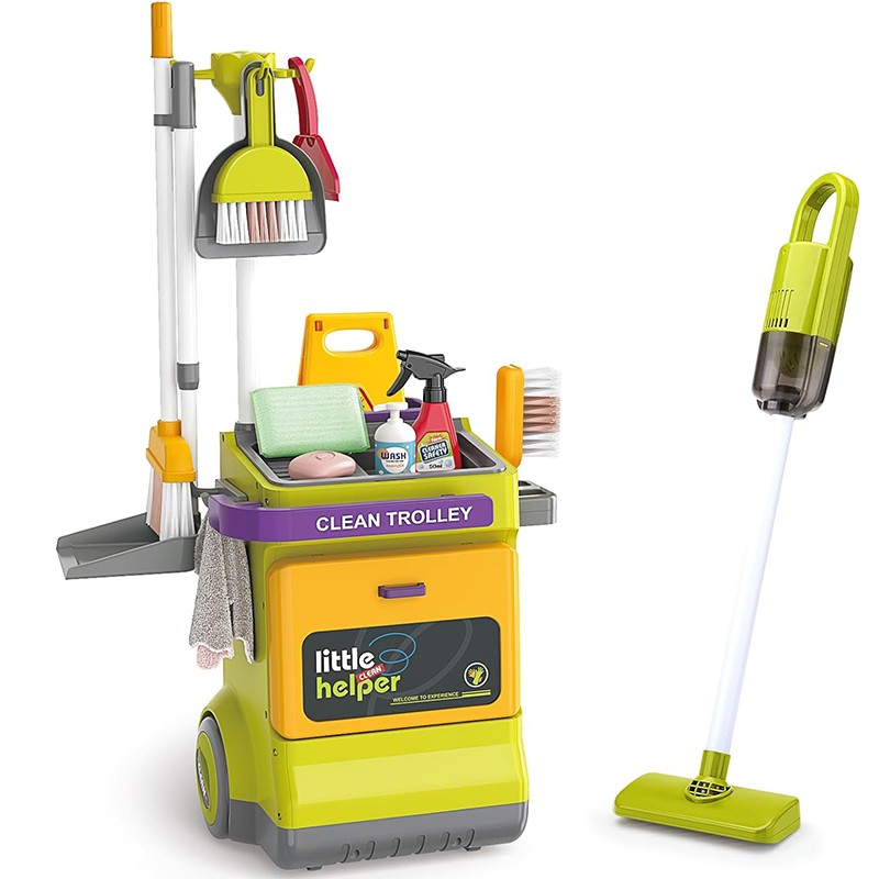 Set curatenie de jucarie, aspirator electric cu sunete, carucior, matura, solutii curatare, semnalizator podea umeda, 20 piese MultiMark GlobalProd