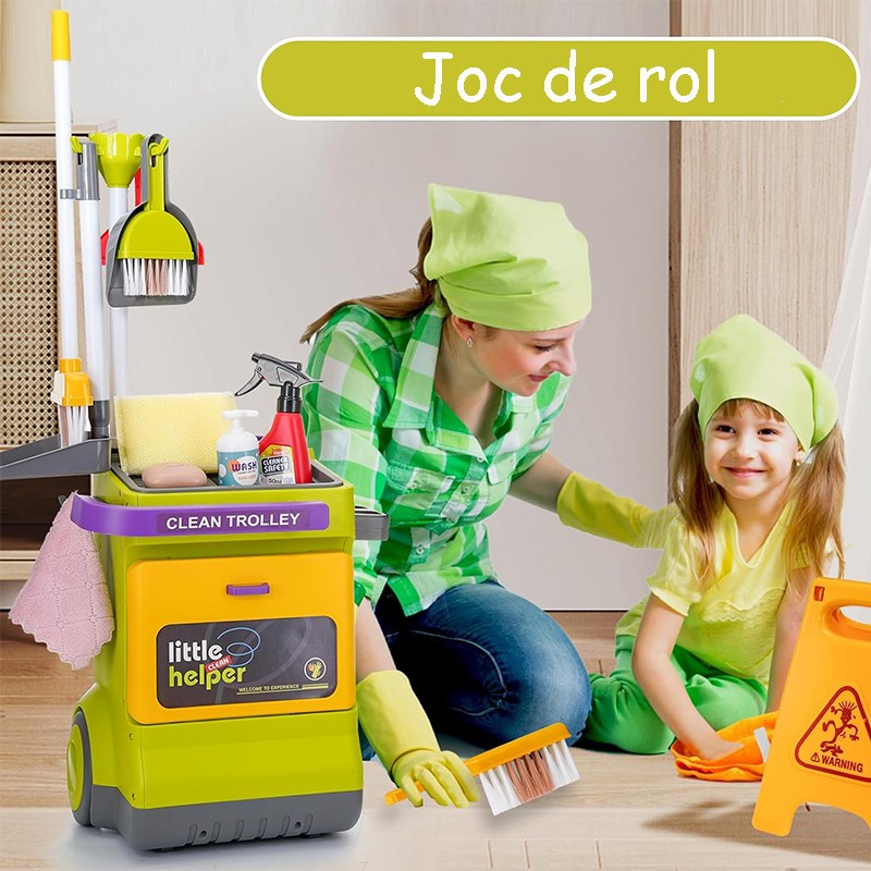 Set curatenie de jucarie, aspirator electric cu sunete, carucior, matura, solutii curatare, semnalizator podea umeda, 20 piese MultiMark GlobalProd