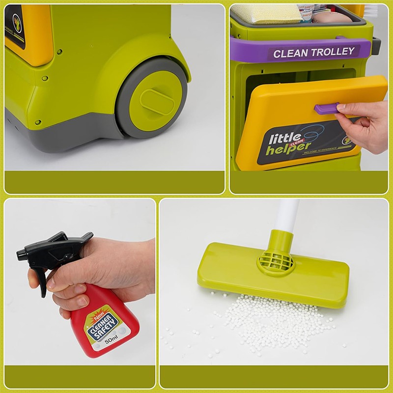 Set curatenie de jucarie, aspirator electric cu sunete, carucior, matura, solutii curatare, semnalizator podea umeda, 20 piese MultiMark GlobalProd