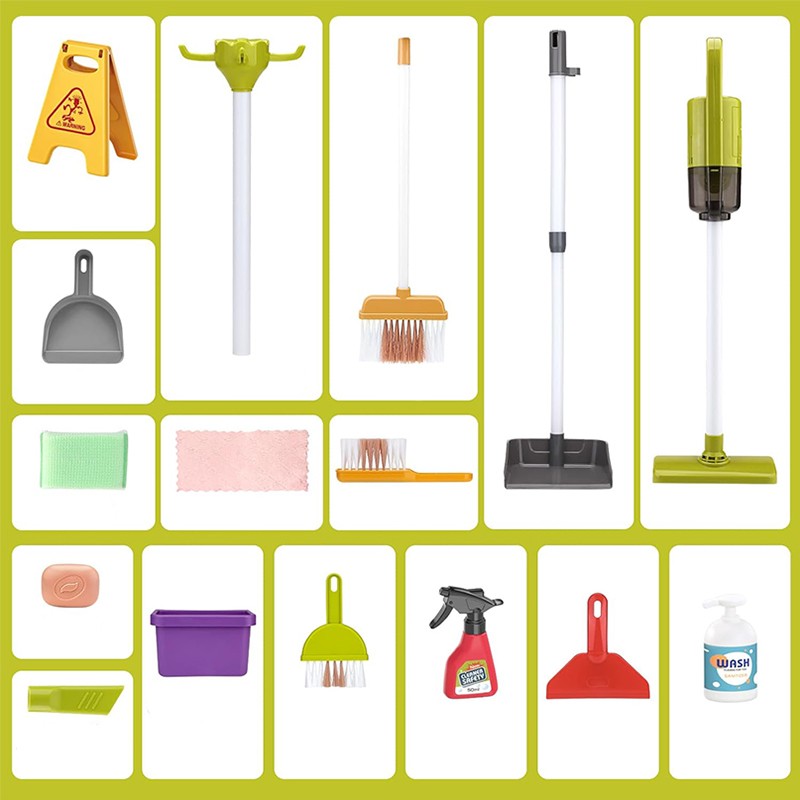 Set curatenie de jucarie, aspirator electric cu sunete, carucior, matura, solutii curatare, semnalizator podea umeda, 20 piese MultiMark GlobalProd