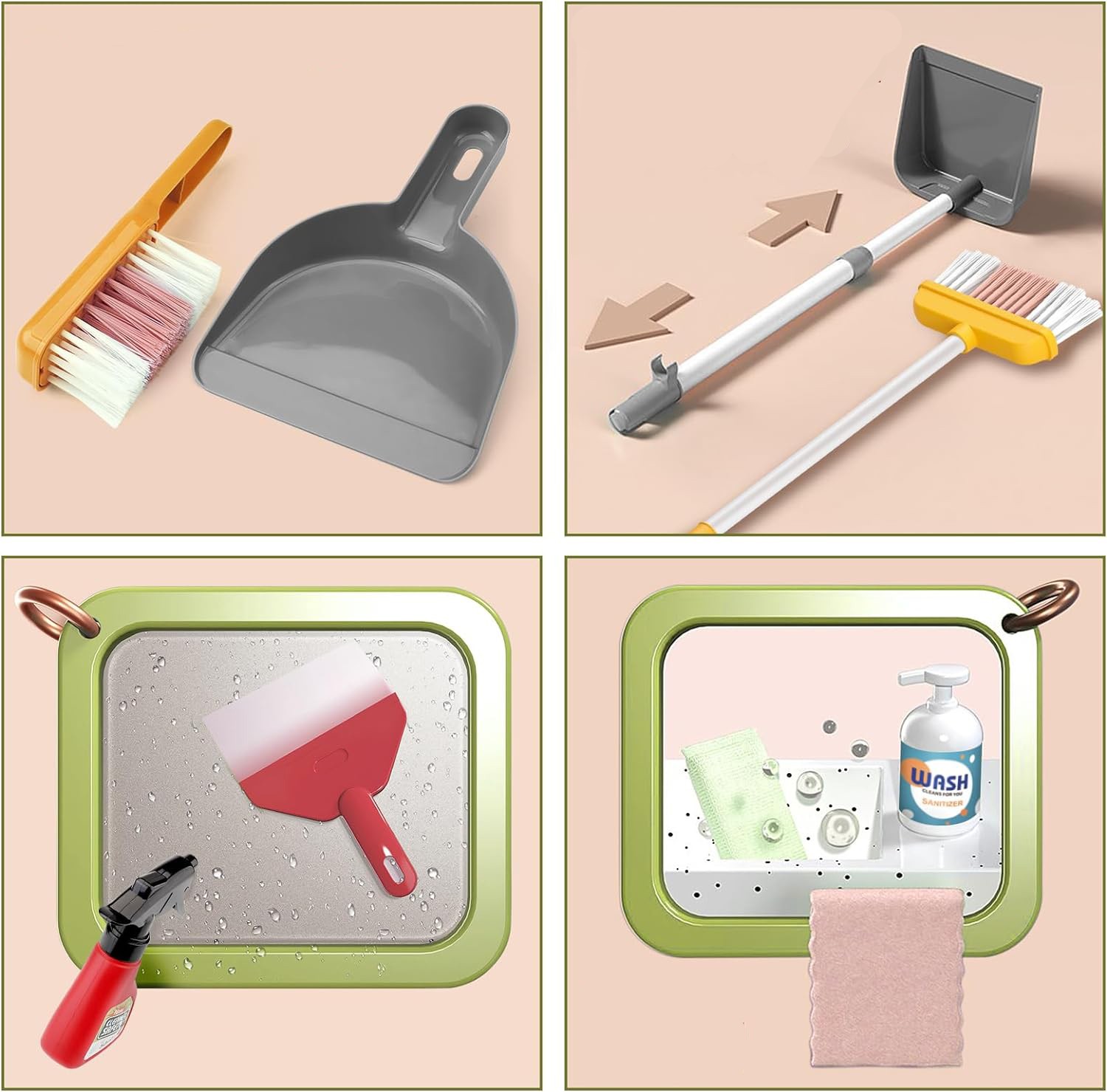 Set curatenie de jucarie, aspirator electric cu sunete, carucior, matura, solutii curatare, semnalizator podea umeda, 20 piese MultiMark GlobalProd