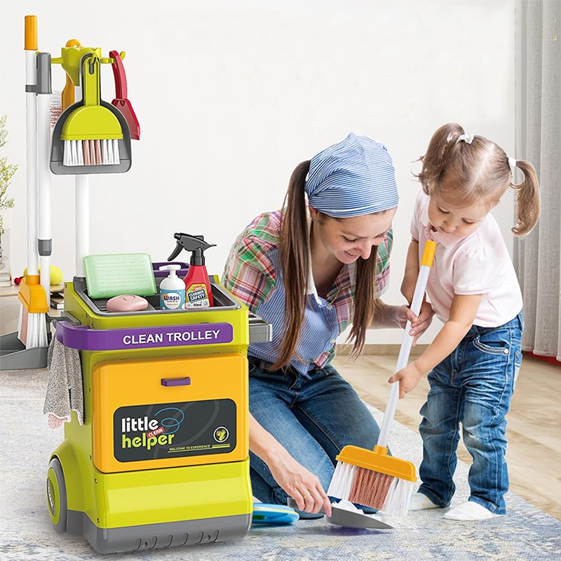 Set curatenie de jucarie, aspirator electric cu sunete, carucior, matura, solutii curatare, semnalizator podea umeda, 20 piese MultiMark GlobalProd