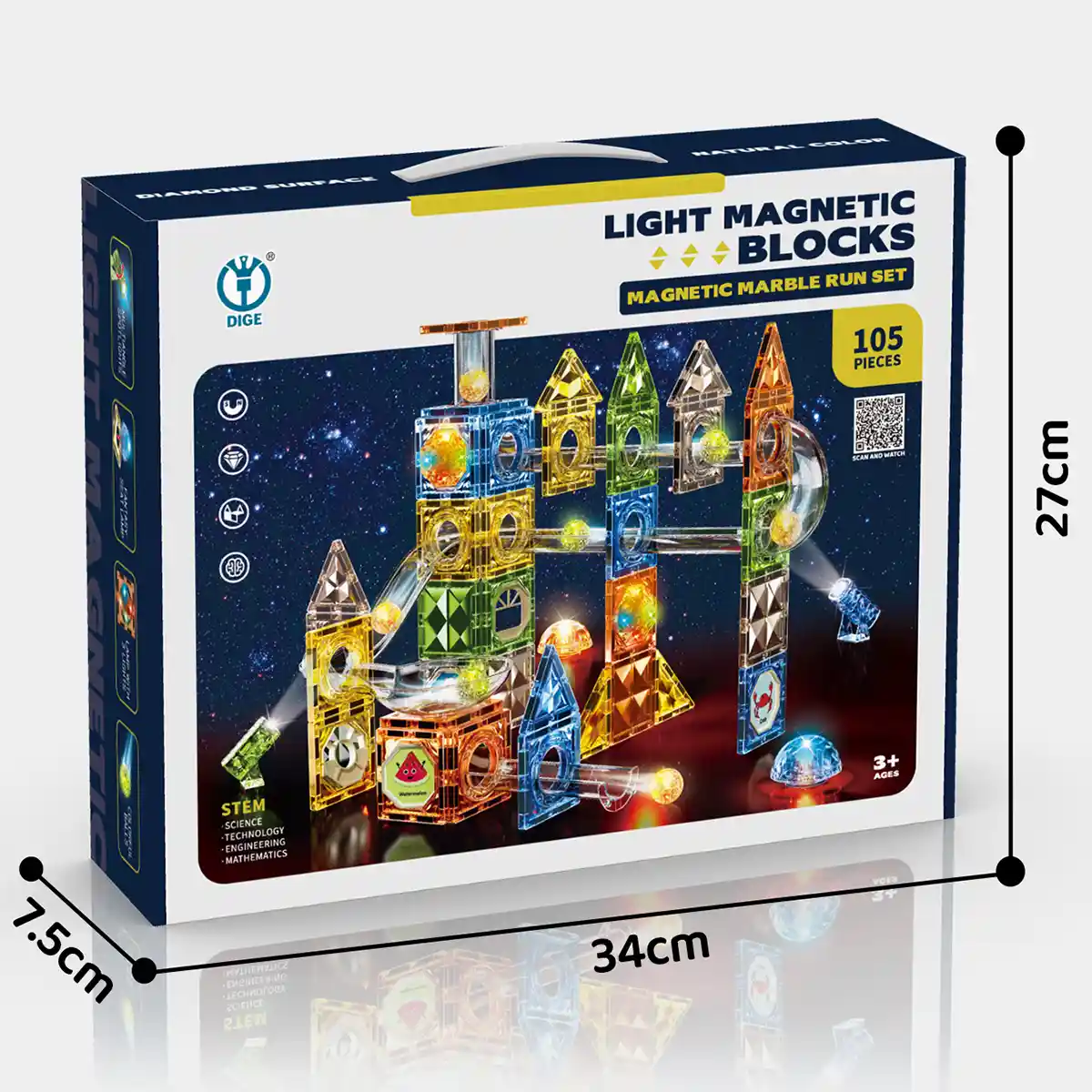 Set magnetic constructie 3d, circuit luminos interactiv steam, traseu bile, 105 piese, multicolor MultiMark GlobalProd