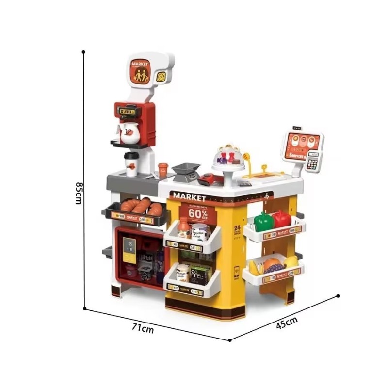 Set supermaket de jucarie, 54 accesorii, sunete, lumini, pos, scanner, cos cumparaturi, multicolor MultiMark GlobalProd