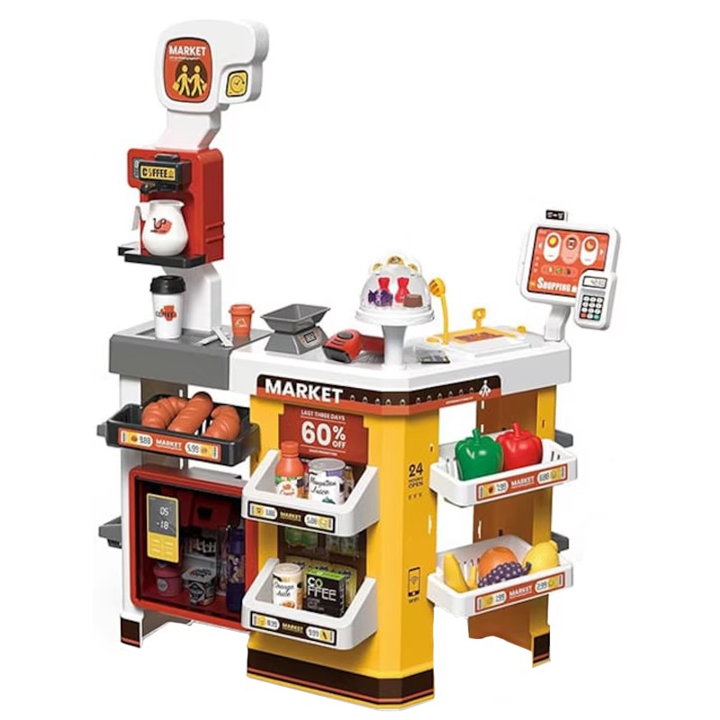 Set supermaket de jucarie, 54 accesorii, sunete, lumini, pos, scanner, cos cumparaturi, multicolor MultiMark GlobalProd