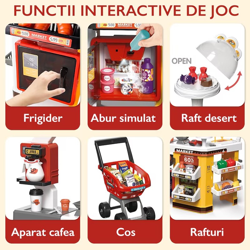 Set supermaket de jucarie, 54 accesorii, sunete, lumini, pos, scanner, cos cumparaturi, multicolor MultiMark GlobalProd