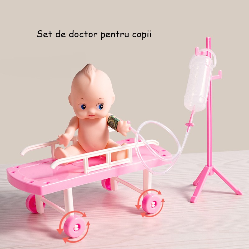 Trusa medicala cu 73 de accesorii pentru copii, ambulanta interactiva cu lumini si efecte sonore, bebelus, roz MultiMark GlobalProd