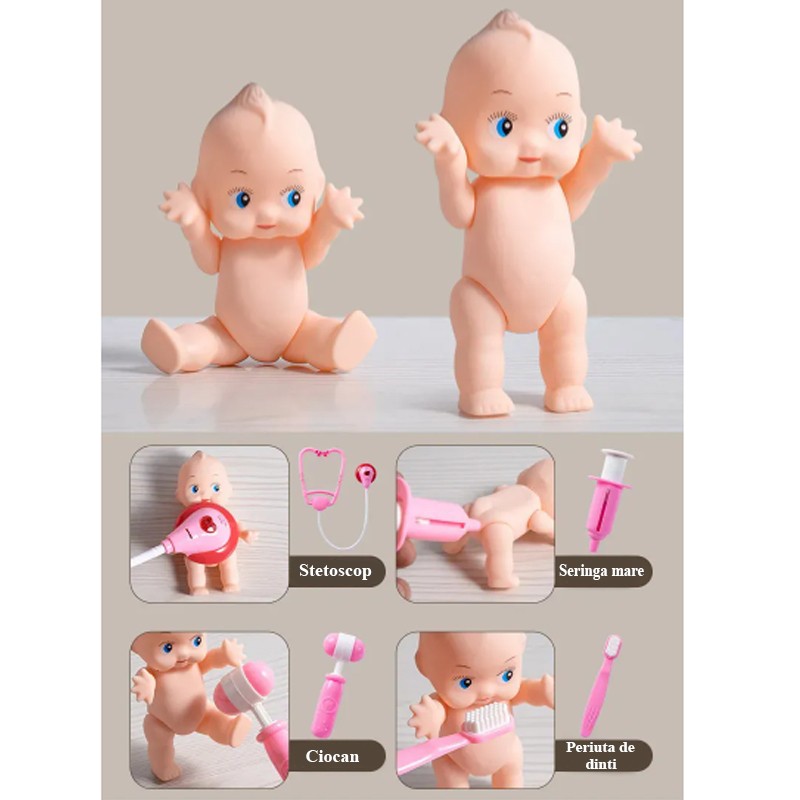 Trusa medicala cu 73 de accesorii pentru copii, ambulanta interactiva cu lumini si efecte sonore, bebelus, roz MultiMark GlobalProd