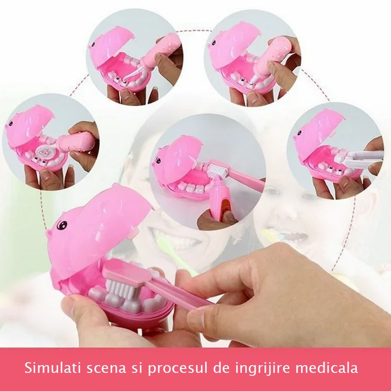 Trusa medicala cu 73 de accesorii pentru copii, ambulanta interactiva cu lumini si efecte sonore, bebelus, roz MultiMark GlobalProd