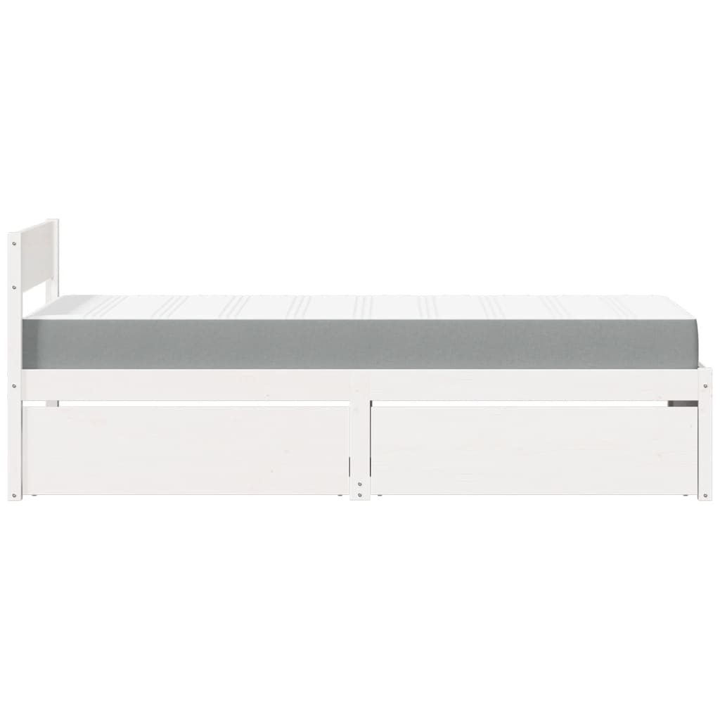 Pat cu sertare și saltea, alb, 90x190 cm, lemn masiv pin GartenMobel Dekor