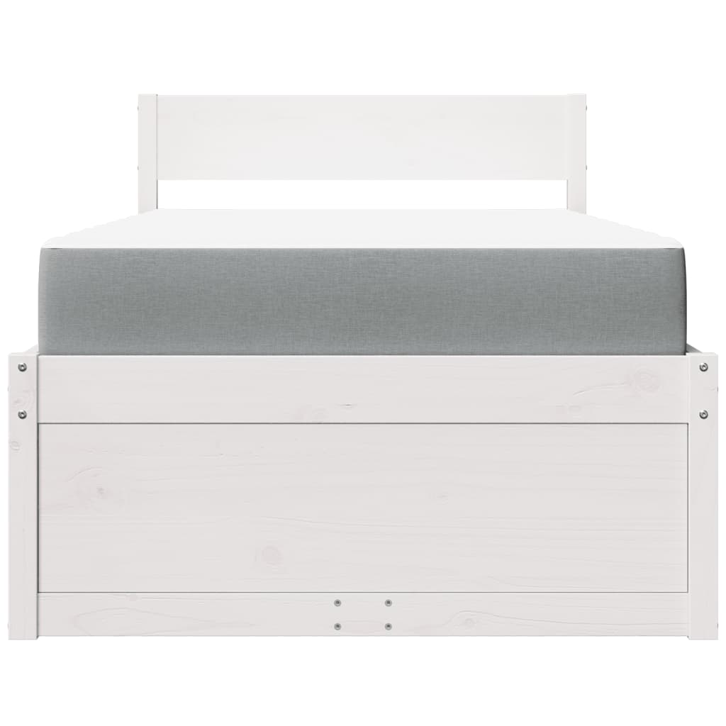 Pat cu sertare și saltea, alb, 90x190 cm, lemn masiv pin GartenMobel Dekor