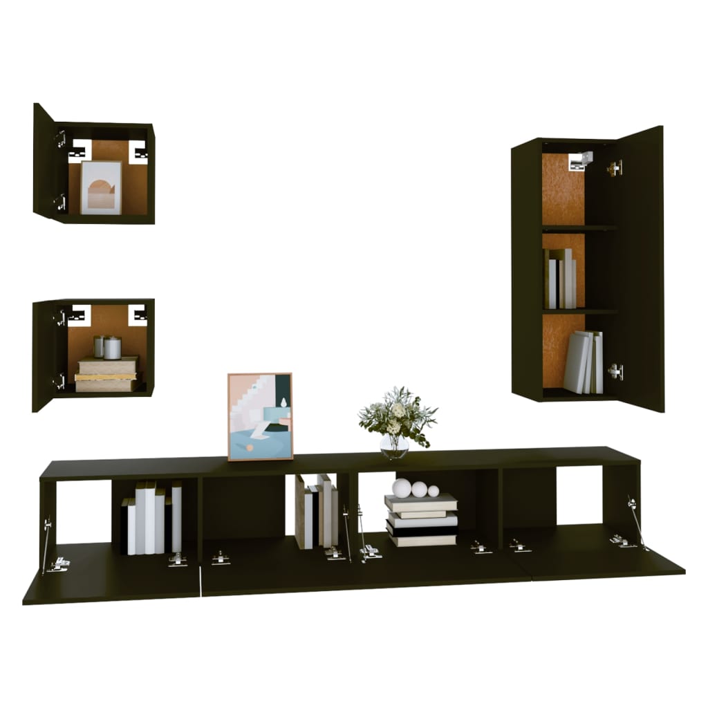 Set dulap TV, 5 piese, negru, lemn prelucrat GartenMobel Dekor