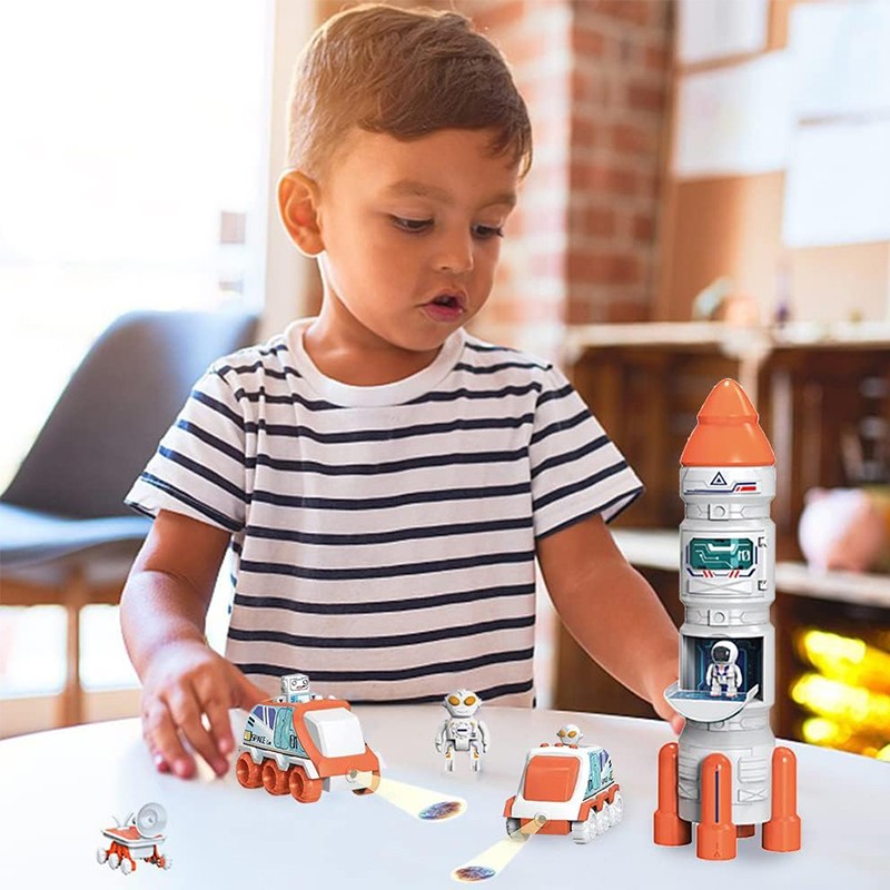 Nava spatiala cu proiector planete, 3 figurine astronaut, efecte sonore si abur, 31 moduri constructie, 9 carti educative MultiMark GlobalProd