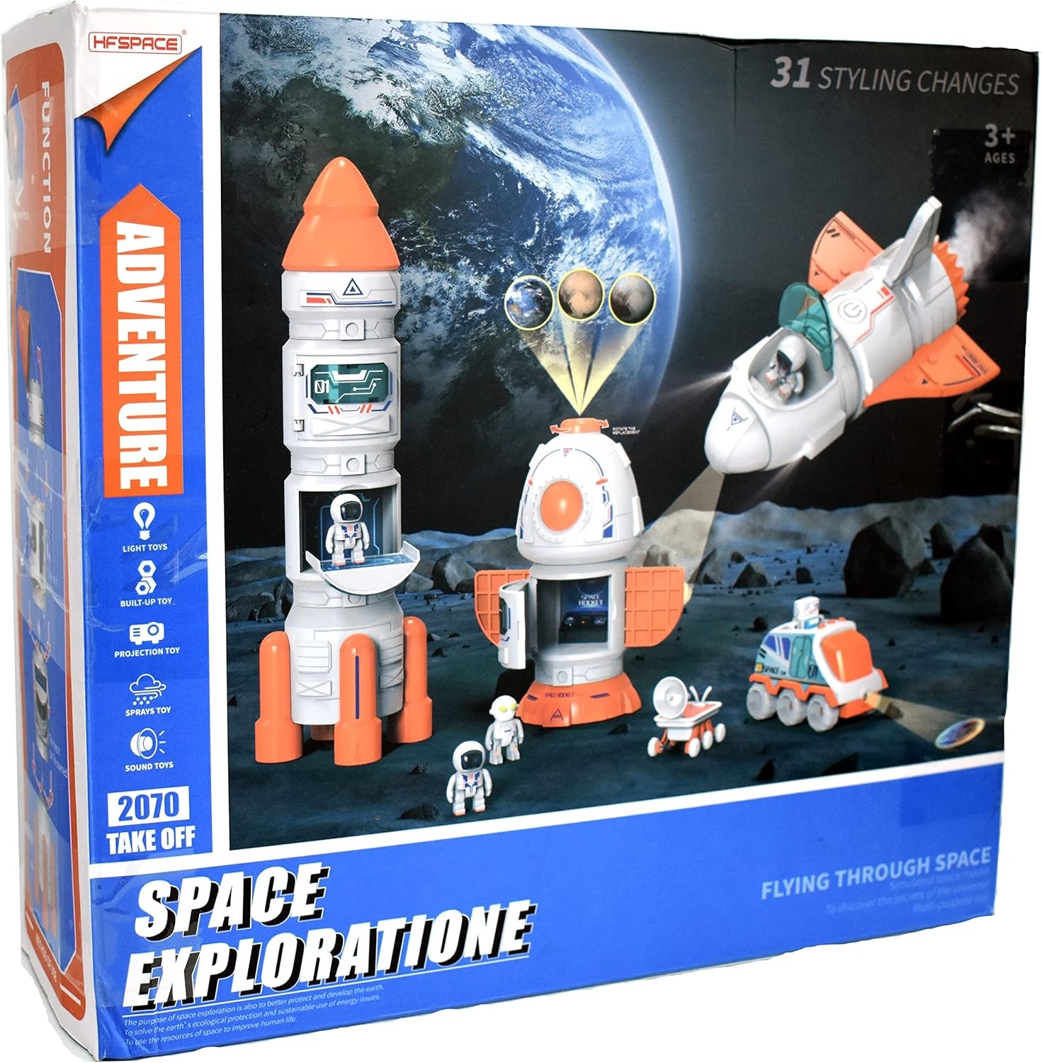 Nava spatiala cu proiector planete, 3 figurine astronaut, efecte sonore si abur, 31 moduri constructie, 9 carti educative MultiMark GlobalProd