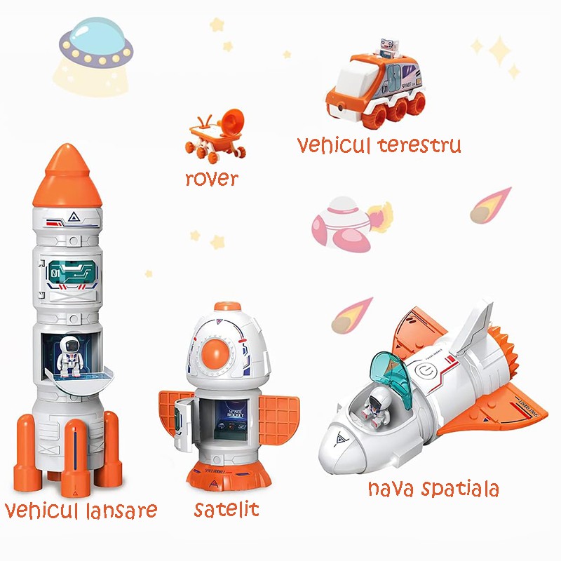 Nava spatiala cu proiector planete, 3 figurine astronaut, efecte sonore si abur, 31 moduri constructie, 9 carti educative MultiMark GlobalProd