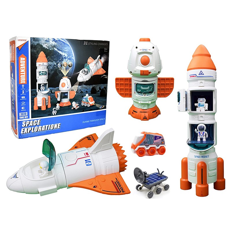 Nava spatiala cu proiector planete, 3 figurine astronaut, efecte sonore si abur, 31 moduri constructie, 9 carti educative MultiMark GlobalProd
