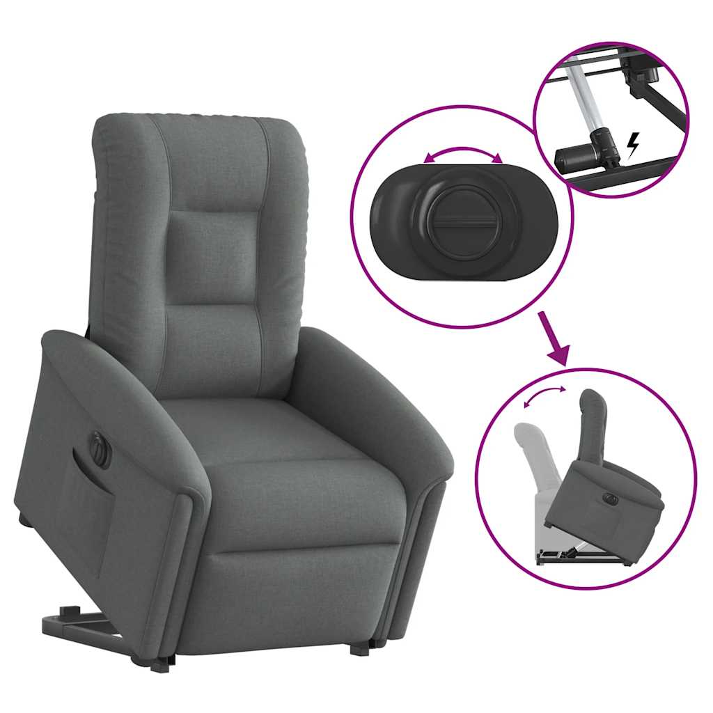 Fotoliu electric rabatabil cu ridicare, gri închis, textil GartenMobel Dekor