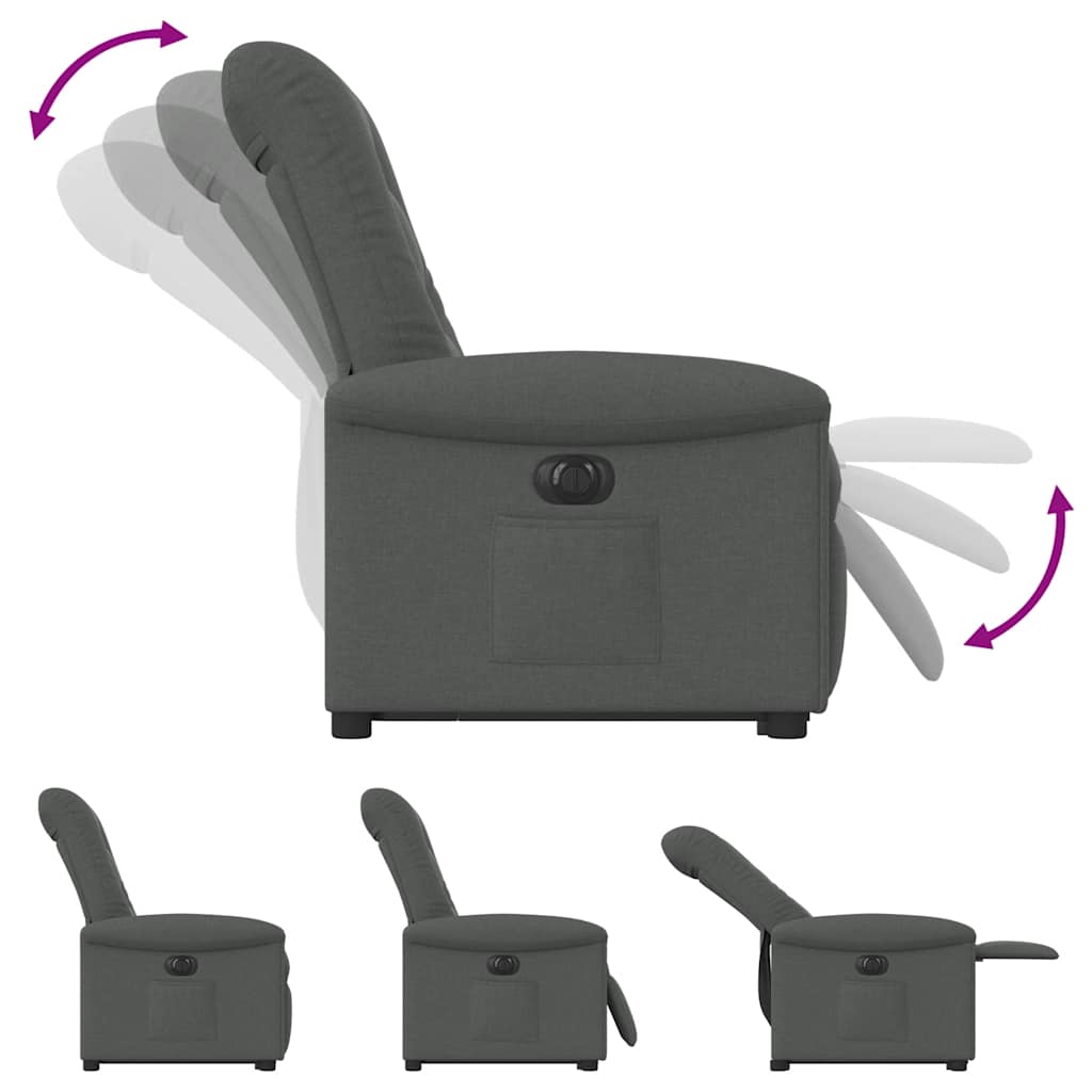 Fotoliu electric rabatabil cu ridicare, gri închis, textil GartenMobel Dekor