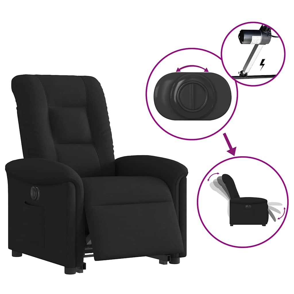 Fotoliu electric rabatabil cu ridicare, negru, textil GartenMobel Dekor