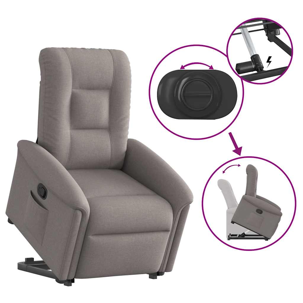 Fotoliu rabatabil cu ridicare pe verticală, gri taupe, textil GartenMobel Dekor