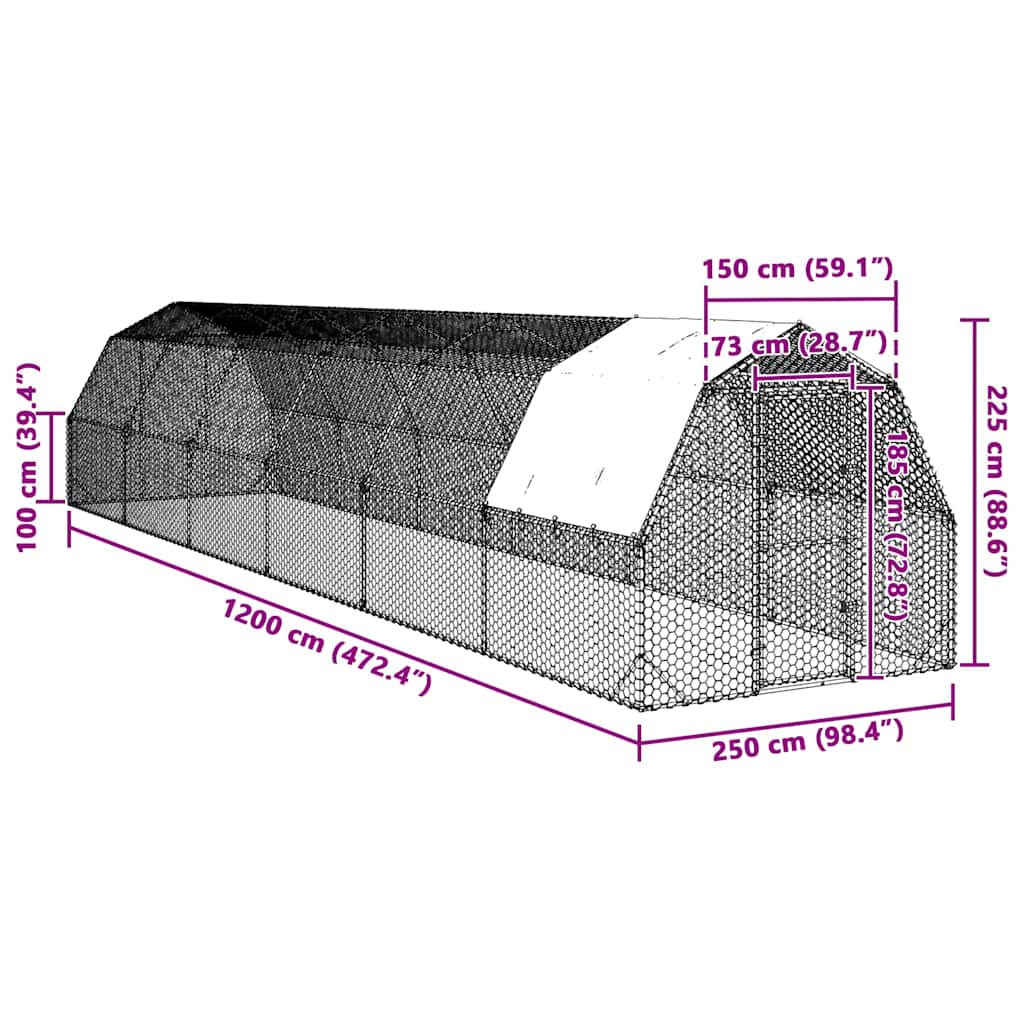 Pui de găină cu acoperiș 2,5x12x2,25 m oțel galvanizat GartenMobel Dekor