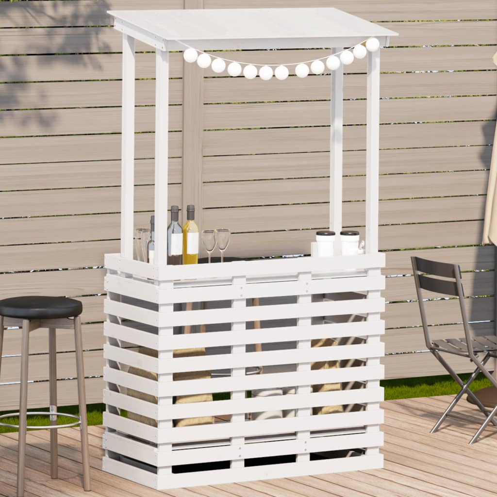 Masă bar de exterior cu acoperiș, alb, 112,5x57x195,5 cm, lemn GartenMobel Dekor