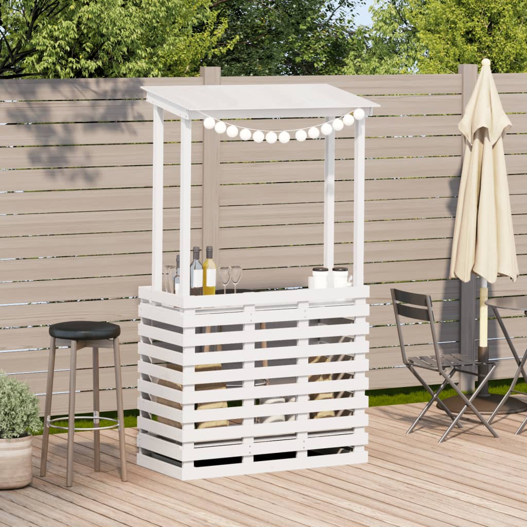 Masă bar de exterior cu acoperiș, alb, 112,5x57x195,5 cm, lemn GartenMobel Dekor