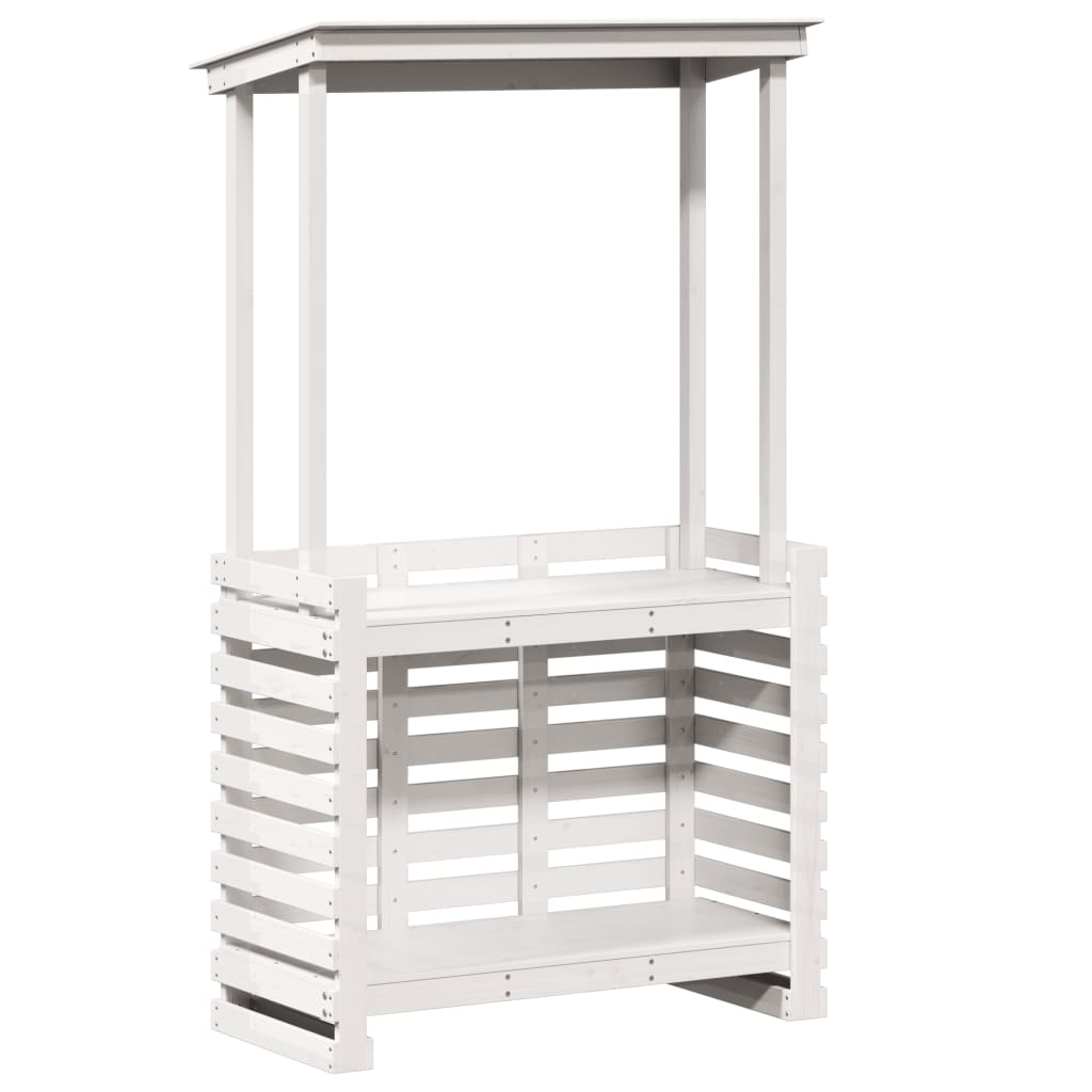 Masă bar de exterior cu acoperiș, alb, 112,5x57x195,5 cm, lemn GartenMobel Dekor