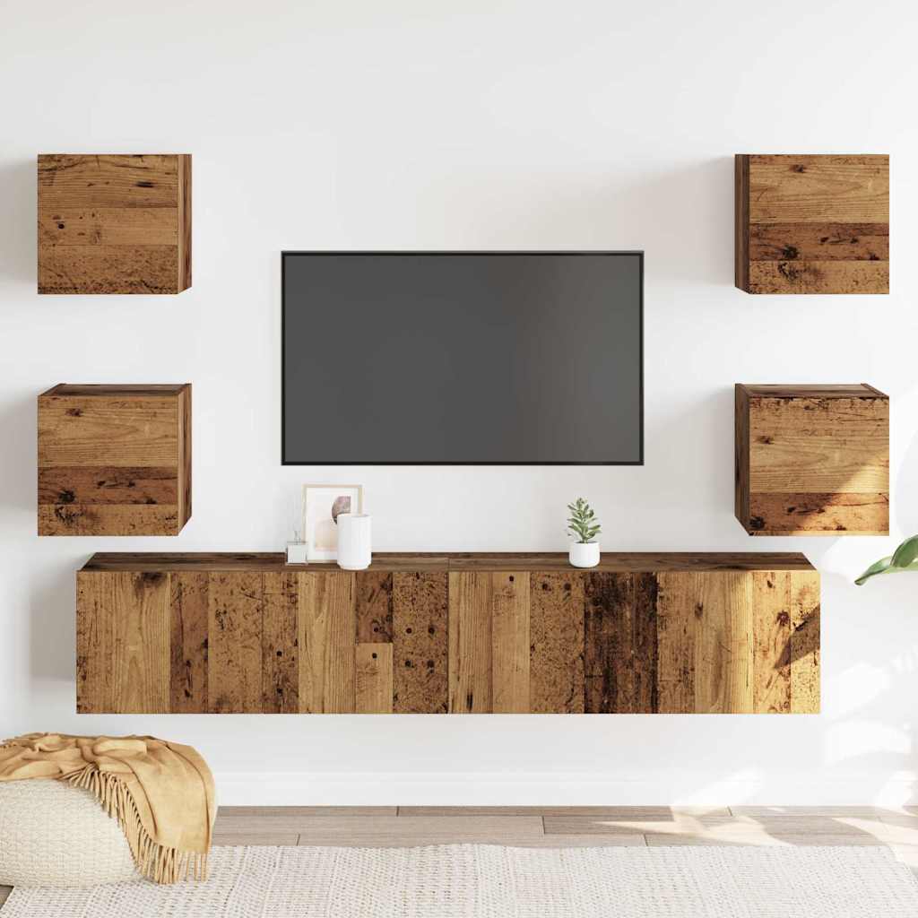 Dulapuri TV montate pe perete 6 buc Lemn vechi lemn prelucrat GartenMobel Dekor