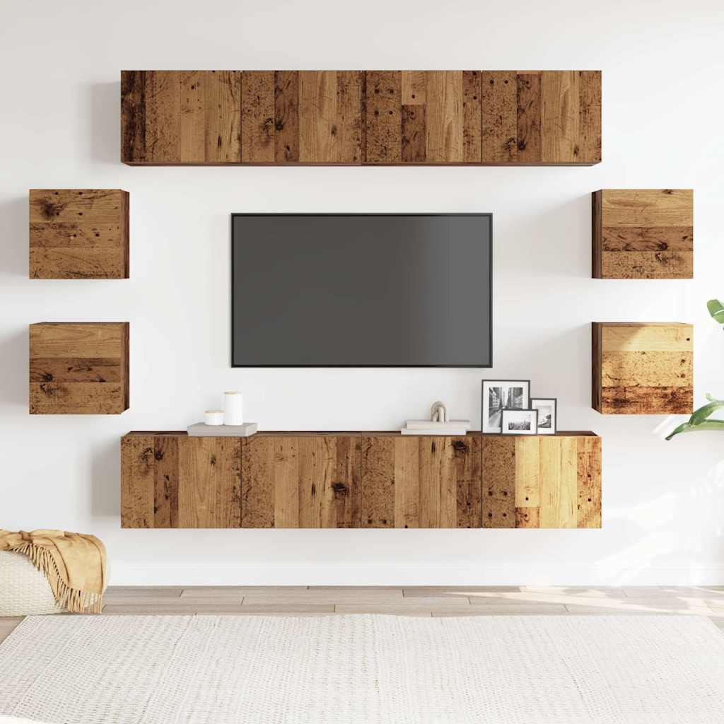 Dulapuri TV montate pe perete 8 buc Lemn vechi lemn prelucrat GartenMobel Dekor